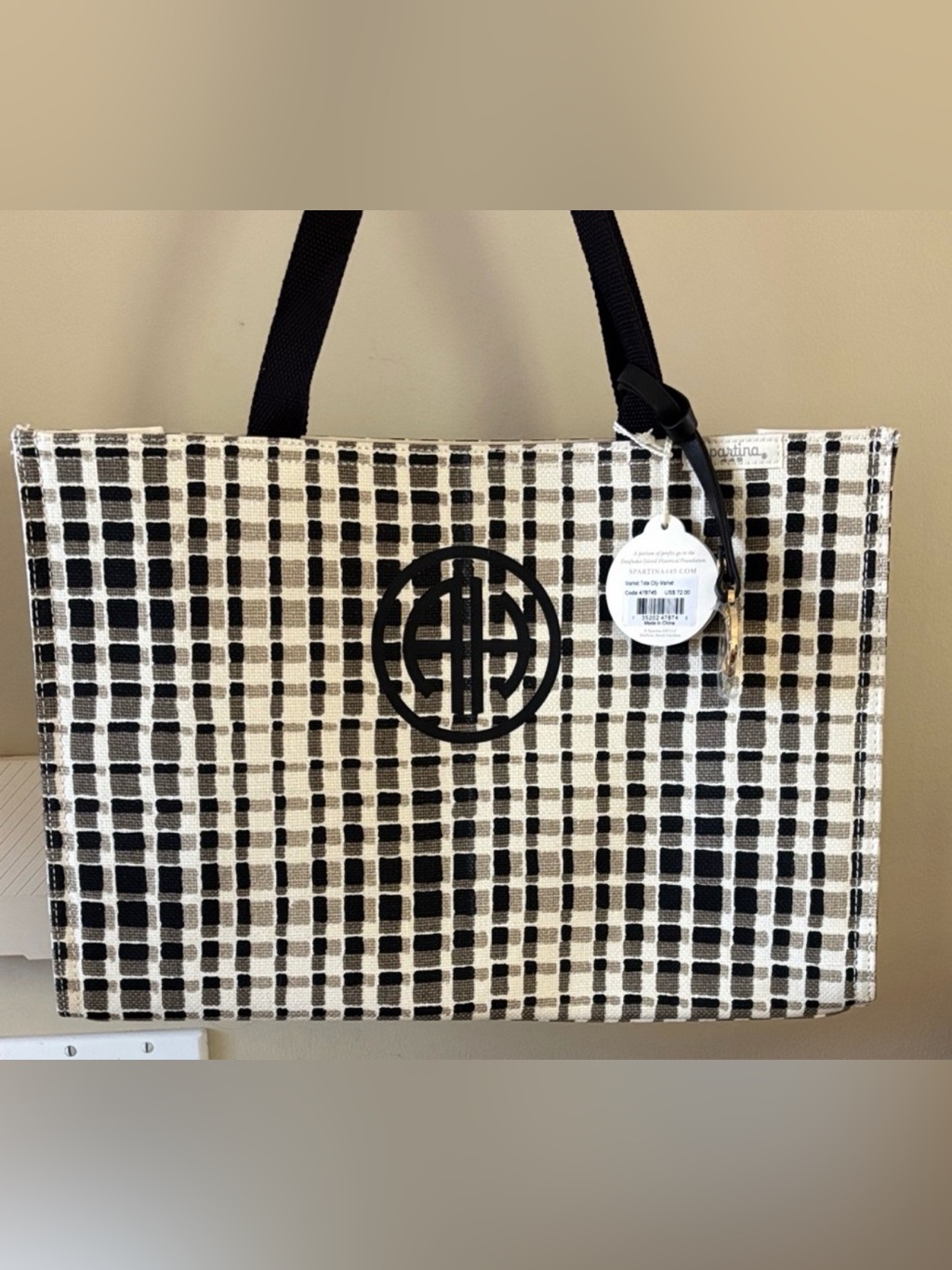 Spartina 449 Black And White Grid Tote